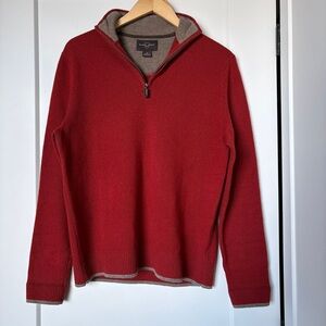 Black Brown 1826 Lambswool Quarter Zip Sweater Red – Men’s Small Elevated Basic